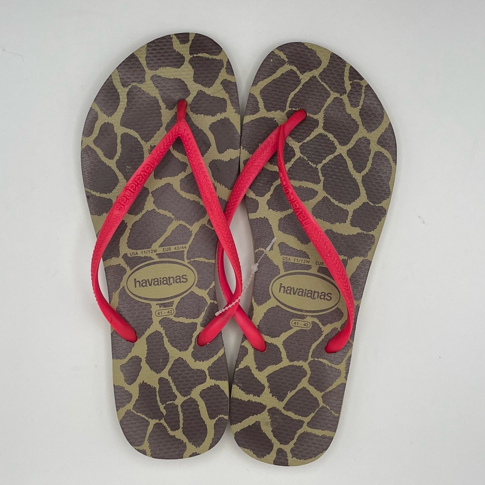 Havaianas Leopard Print Flip Flops with Red Straps